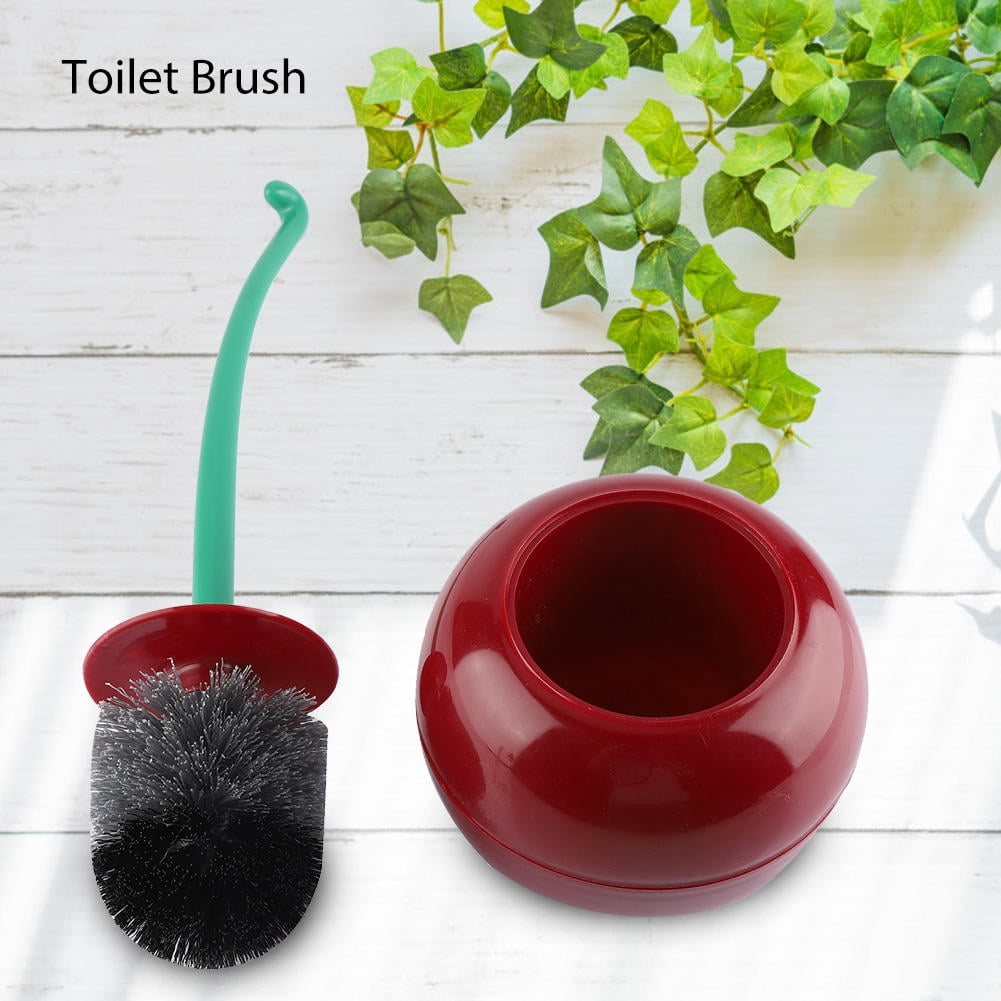 YAHHU Cherry-Shape Toilet Brush & Holder Set – Deep Red, Curved Handle, Sturdy Bristles, Portable Canister, Easy Cleaning, No Drip