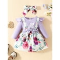 thumbnail image 3 of Bagilaanoe 2Pcs Newborn Baby Girls Overalls Dress Set Long Sleeve Romper Tops + Flower Suspender Skirt + Headband 3M 6M 9M 12M 18M Infant Casual Clothes, 3 of 9