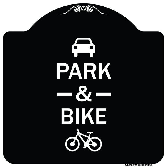 SignMission Designer Series Sign - Park & Ride (With Bicycle Graphic | Black & White 18" X 18" Heavy-Gauge Aluminum Architectural Sign | Protect Your Business & Municipality | Made in