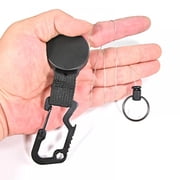 Retractable Key Reel, Heavy Duty Keychain with Carabiner, Steel Cable, Work Keychain,Black