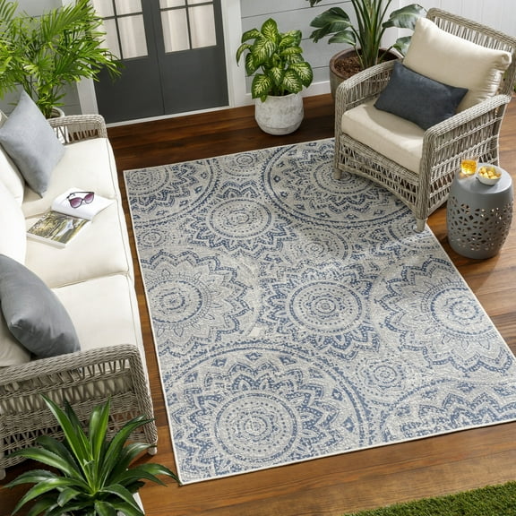 Livabliss Outdoor Rugs, 5x7 Ravello Cottage Ivory Area Rug for Patio, Porch, Deck, Backyard, Waterproof Indoor Outdoor Carpet (5'3" x 7')
