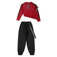 thumbnail image 4 of Alvivi Girls Hip Hop Jazz Street Dance Outfits Long Sleeve Crop Top Vest with Cargo Pants Set Red 12, 4 of 7
