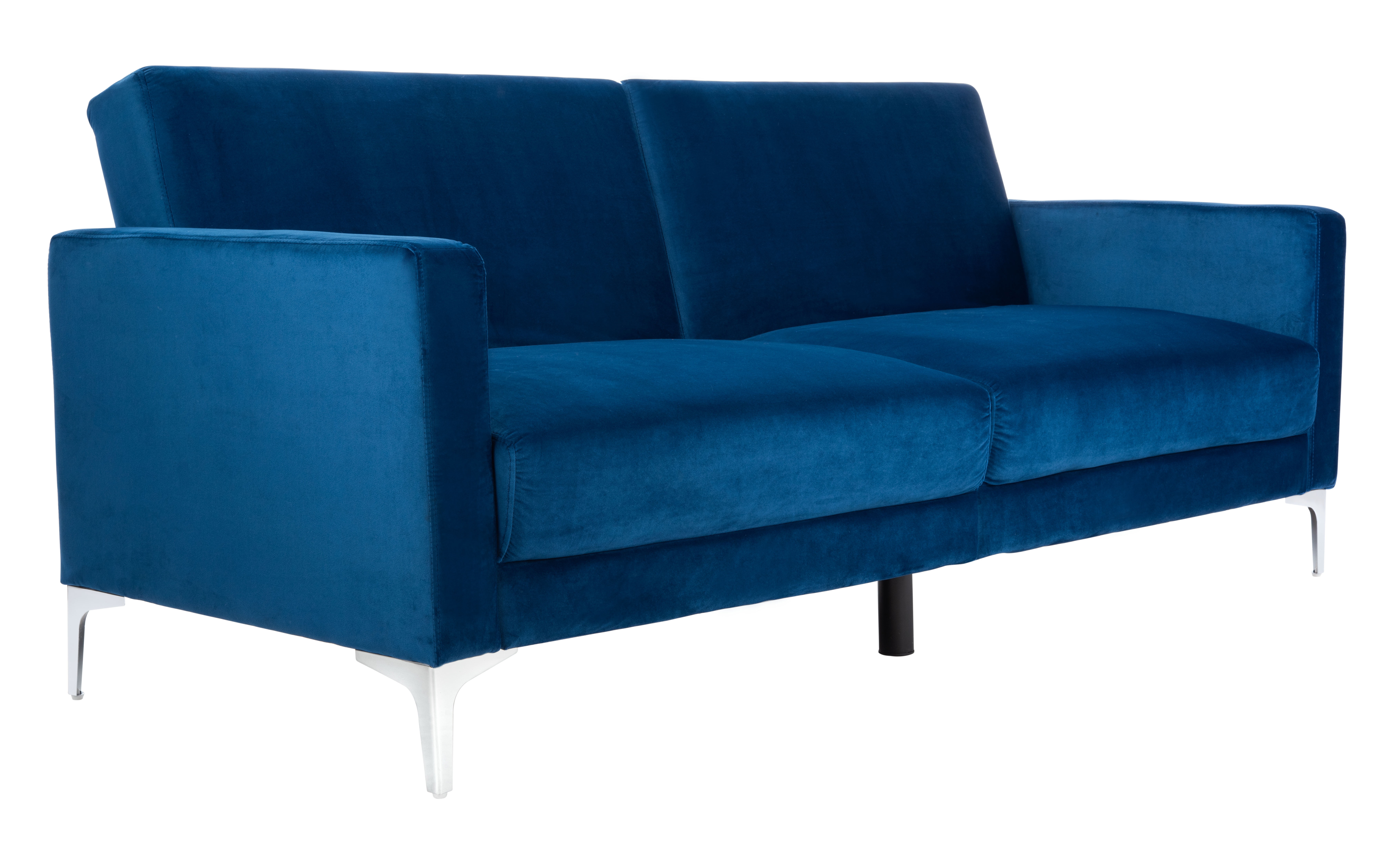 SAFAVIEH Chelsea Transitional Foldable Futon Bed, Navy/Chrome ( 79.1 in. W x 33.1 in. D x 32.7 in. H)
