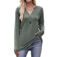 thumbnail image 5 of Nlife Women V Neck Decorative Buttons Long Sleeve Henley Top, 5 of 7