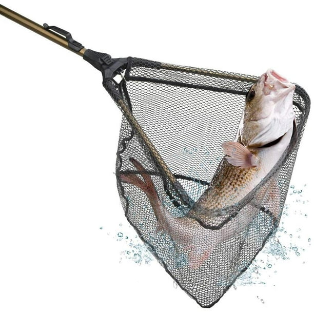 YVLEEN Folding Fishing Net - Foldable Fish Landing Net Robust Aluminum  Telescopic Pole Handle and Nylon Mesh 16inch 