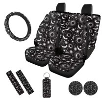 Uorisanigo Gothic Moon Sun 10 Pcs Cars Seat Covers with Comfortable Soft Car Steering Wheel Cover Cars Seat Belt Cover and Auto Water Cup Coaster Chapstick Holder Universal Fit for Car SUV