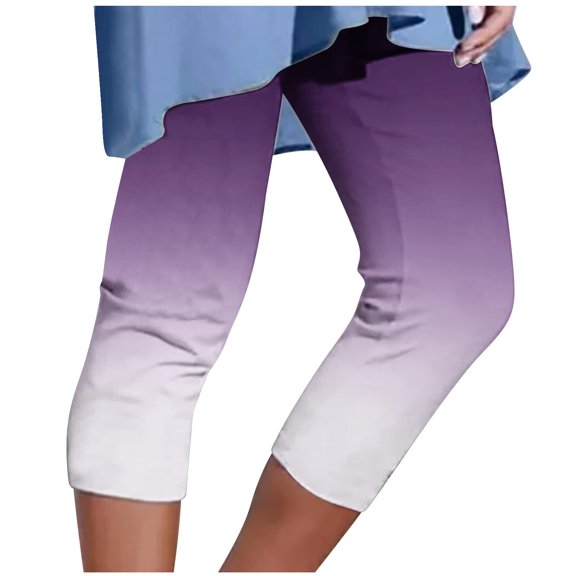Womens Elastic Waisted Cropped Leggings Underpants for Tunic Tops Dress Floral Print Fashion Casual Beach Capris (X-Large, Purple)