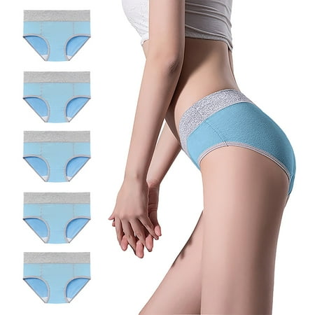Pavied Underwear Women Pack Cotton Underwear High Waist Stretch Briefs Soft Underpants Ladies Full Coverage Panties 5 Pack Plus Size Underwear Panties for Women Light Blue 2XL