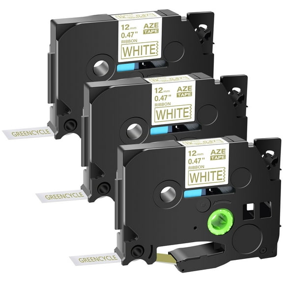 GREENCYCLE 3PK Compatible for Brother P-touch TZe-R234 TZ-R234 Gold on White 12mm 0.47" Satin Ribbon Embellish Fabric Label Tapes