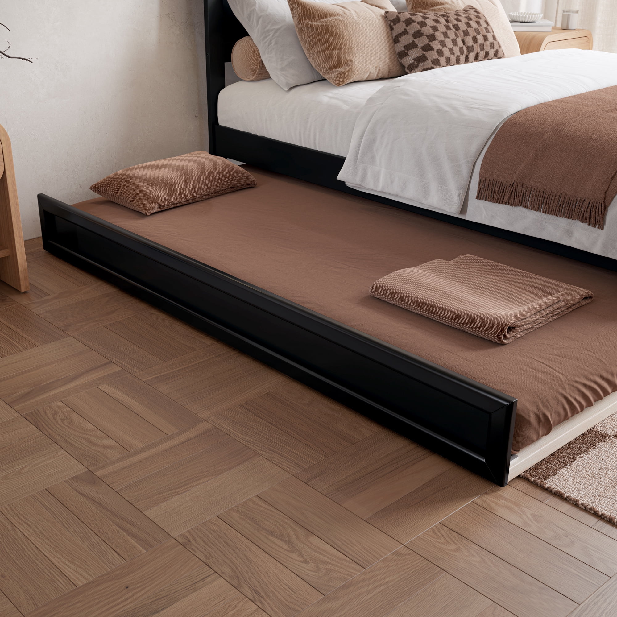 AFI Aveline Twin XL Platform Bed with Matching Footboard & Twin XL Trundle, Black