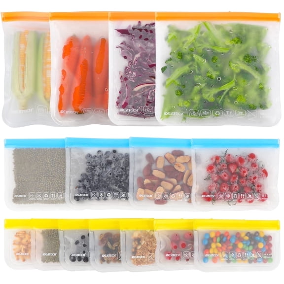 Ideatech Reusable Sandwich Bags Dishwasher Safe BPA Free Leakproof Gallon Freezer Bags Silicone Food Storage Bags for Lunch,Snacks & Travel 15-Pack