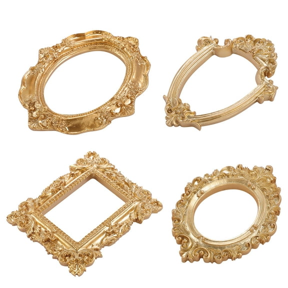 Golden Resin Photo Frame Decor Retro Style for Festive Pictures and Home Decor 4pcs