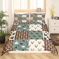 thumbnail image 2 of Farmhouse Decor,Rustic Deer Antler Comforter Cover King,Black Bear Duvet Cover Teens,Woodland Wildlife Moose Bedding Set Checkered Buffalo Plaid Decor Patchwork Quilt Cover,Brown Green, 2 of 5