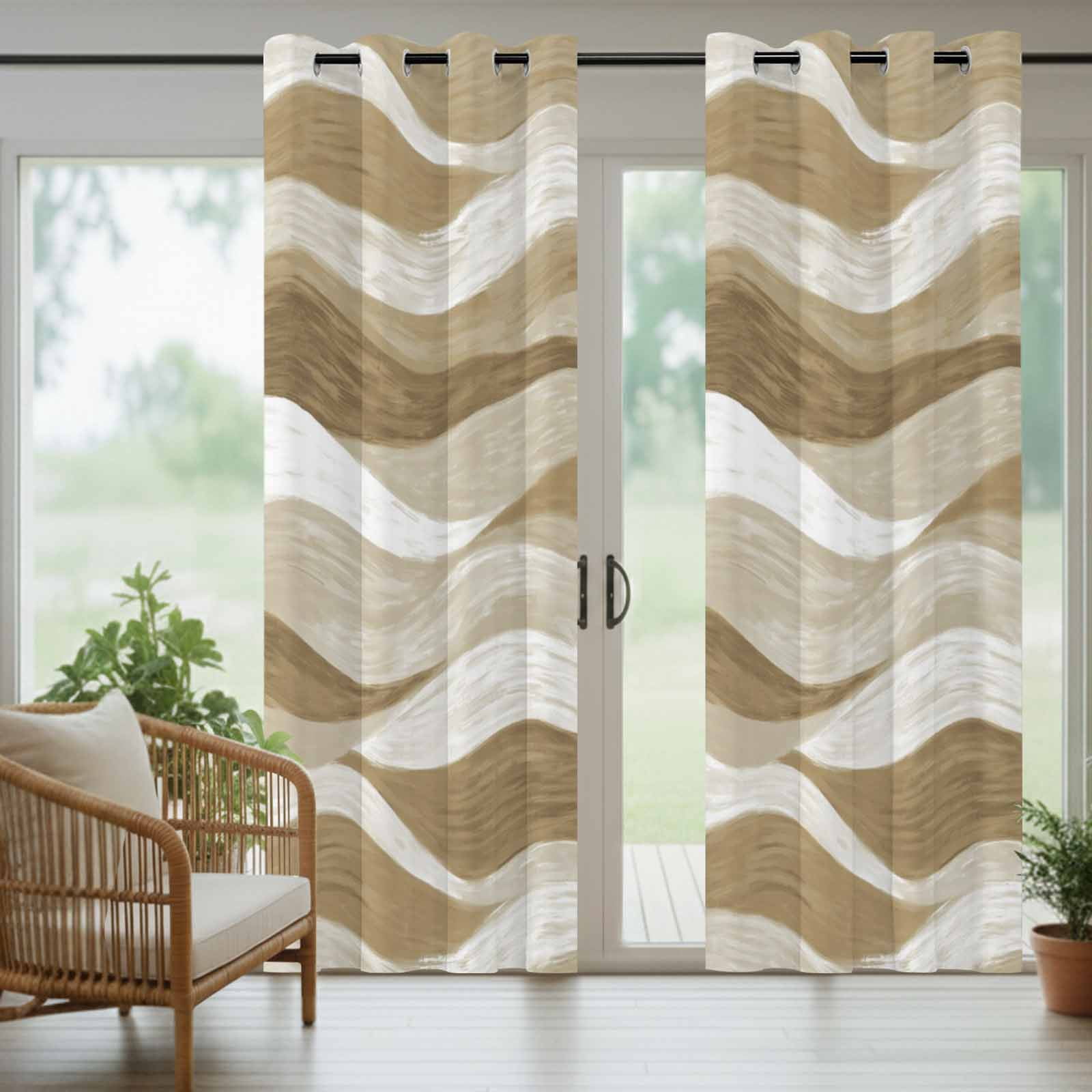 Brown Ocean Waves Outdoor Curtains for Patio, Abstract Modern Ombre Stripes Sunshade Privacy Drapes Grommet Waterproof Outside Curtains for Porch/Cabana/Balcony 54"x 108", 1 Panel