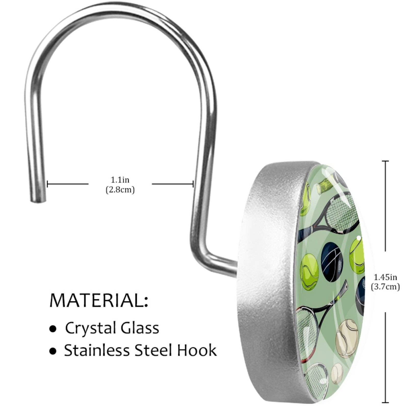 HemaKayy 12 Pcs Decorative Shower Curtain Hooks - Stainless Steel Rings for Bathroom Décor - Easy Glide & Secure Hold - Perfect Decoration for Bathroom Shower Rods - Tennis Balls