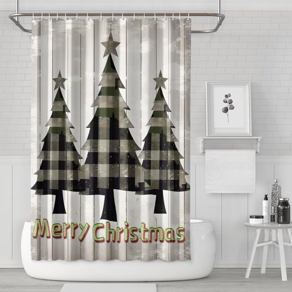 Shower Curtain for Bathroom Winter Christmas Tree Wood Plank Shower Curtains Durable Beautiful Shower Curtain Hooks Included,72x72Inch