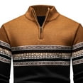 thumbnail image 3 of Men's Quarter Zip Sweater Vintage Pullover Striped Mock Neck Sweatshirts Casual Slim Fit Lightweight Long Sleeve Tops (S, Khaki), 3 of 5