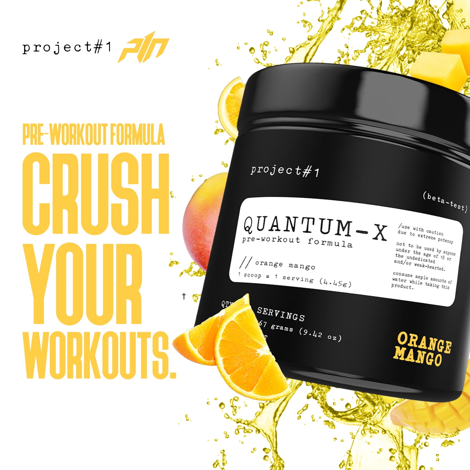 Project #1 Quantum - X: Orange Mango Pre-Workout, 30 Servings, Creatine - Dietary Supplement