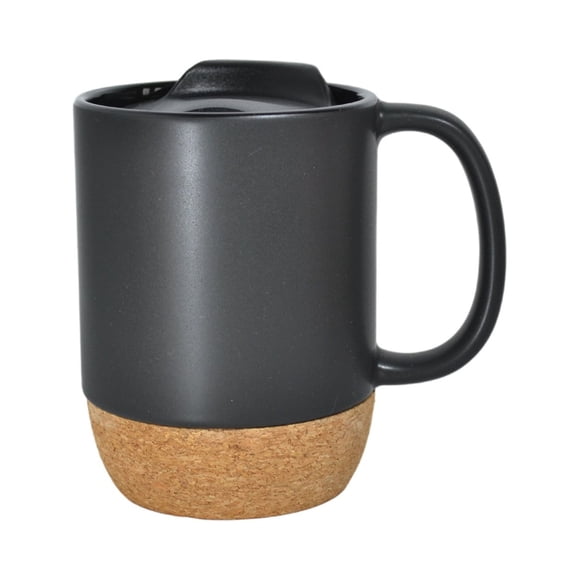 Homelife 350ML Matte Black Coffee Mug with Grip Handle Cork Bottom Detachable Dustproof Lid Heat-Resistant Ceramic Tea Milk Water Cup Birthday Gift