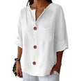thumbnail image 6 of TODOZO Cotton Linen Shirts for Women 2025 Summer 3/4 Roll-Up Sleeve V Neck Button Down Tops Dressy Casual Oversized Tshirts Linen Tops for Women Loose Fit Gauze Work Blouses Solid Tunic Tops, 6 of 6