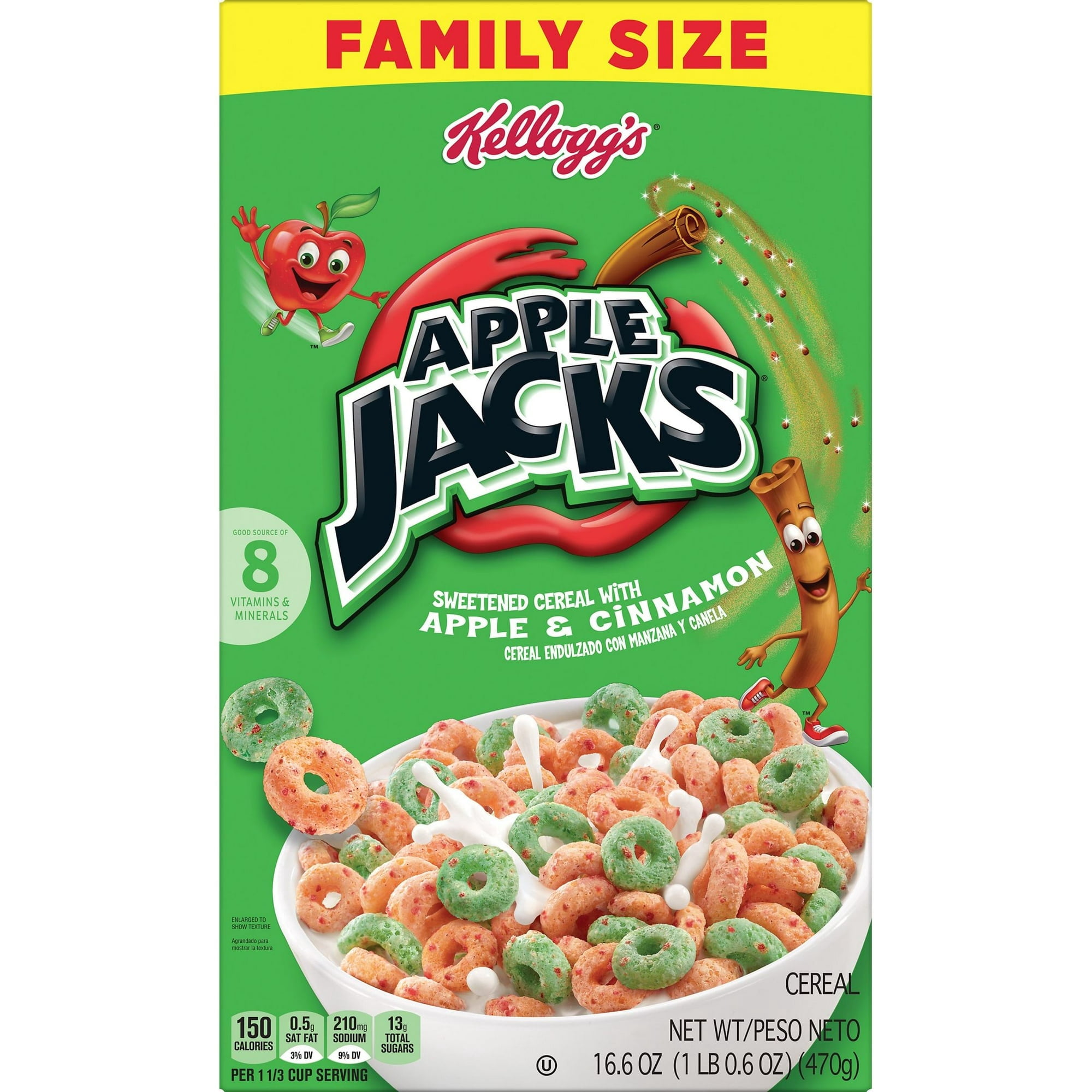 Kellogg's Apple Jacks Breakfast Cereal, Kids Cereal, Family Breakfast, Family Size, Original, 16.6oz Box (1 Box)pack of 2