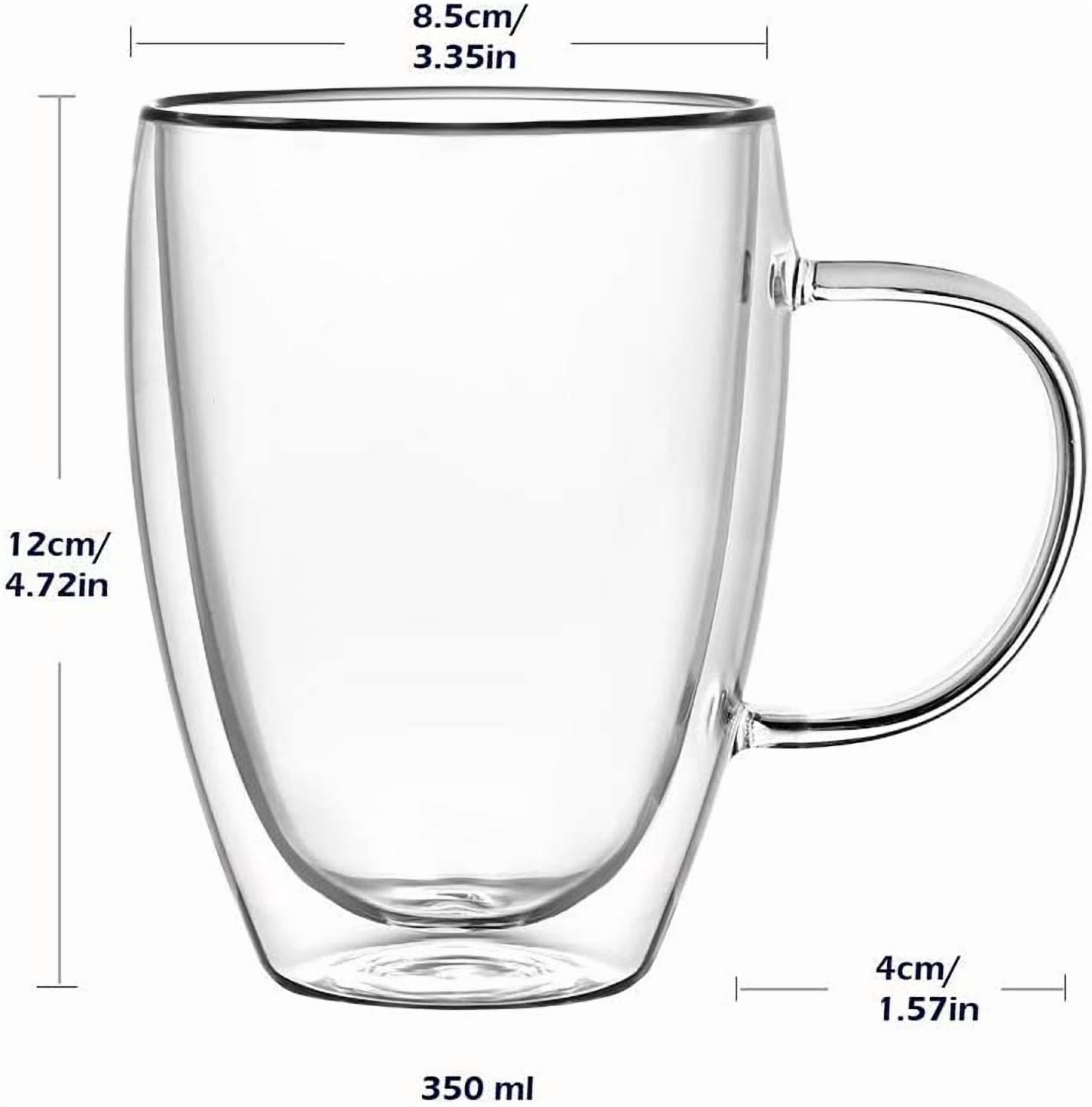 12 Oz Double Walled Glass Coffee Mugs with Handle, Insulated Layer Coffee Cups, Clear Borosilicate Glass Mugs - Gift for Cappuccino,Tea,Latte,Espresso,Hot Beverage,Cold Drinks, Set of 2