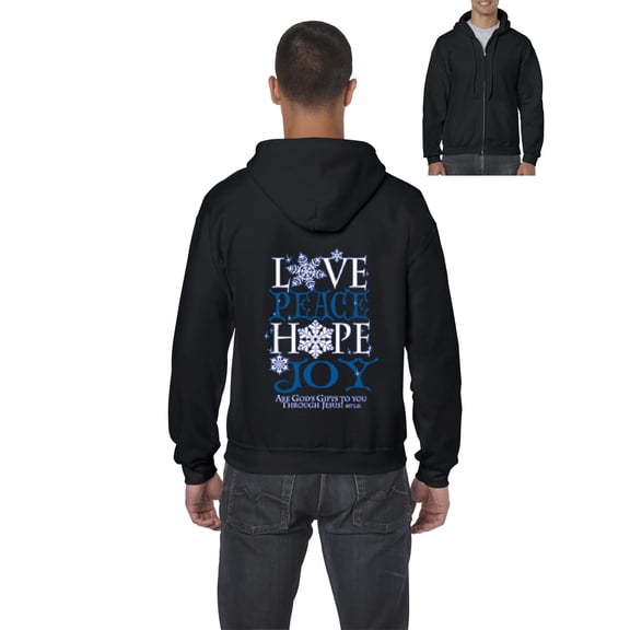 MmF - Men's Sweatshirt Full-Zip Pullover - PEACE HOPE LOVE JOY