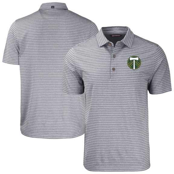 Men's-Cutter & Buck  Heather Gray Portland Timbers Forge Eco Heather Stripe Stretch Recycled Polo
