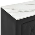 thumbnail image 4 of Luxury Black Nightstand – Upholstered Fabric w/ Faux Marble Top – 2 Storage Drawers – Tufted Diamond Design + Crystal Knobs – Modern Glam Bedroom, 4 of 6