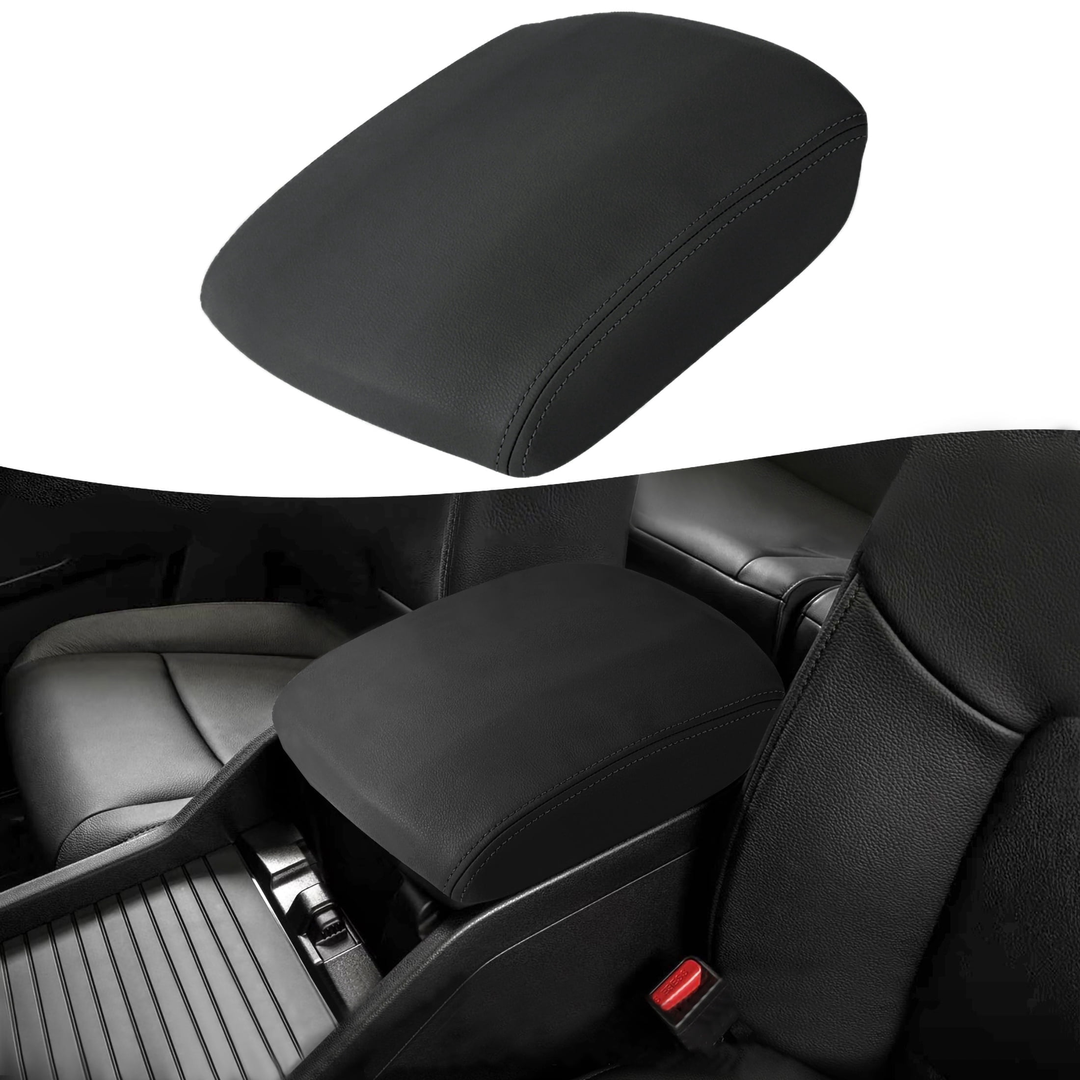 KBH Center Console Cover Lid Armrest Replacement for Honda Pilot 2009-2015, Car Arm Rest Upholstery Cover, Black (Leather Skin Only)