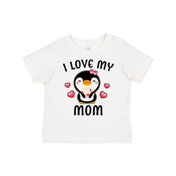 Inktastic I Love My Mom with Cute Penguin and Hearts Girls Toddler T-Shirt