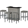 thumbnail image 1 of Grey 5-Piece PE Rattan Wicker Patio Bar Set with Glass Top Table & 4 Stools - Outdoor High Top for Garden, Deck & Poolside Entertaining, 1 of 7