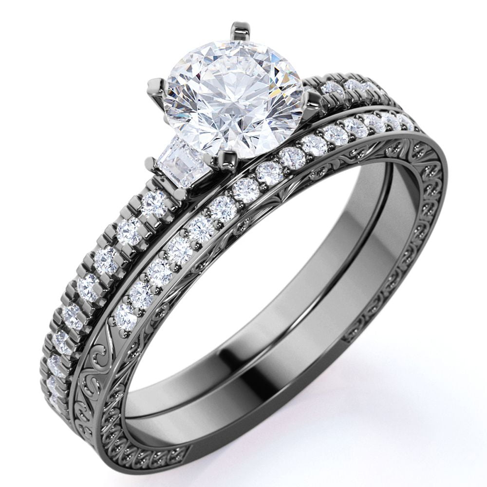 Elegant Round & Tapered Baguette Diamond Pave Set Thin Band