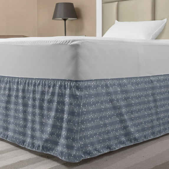 Grey Bed Skirt, Piano Music Clay Motif Various Notes Beats Melody Rhythm Harmony Jazz, Elastic Bedskirt Dust Ruffle Wrap Around for Bedding Decor, 4 Sizes, Pale Lavender, by Ambesonne