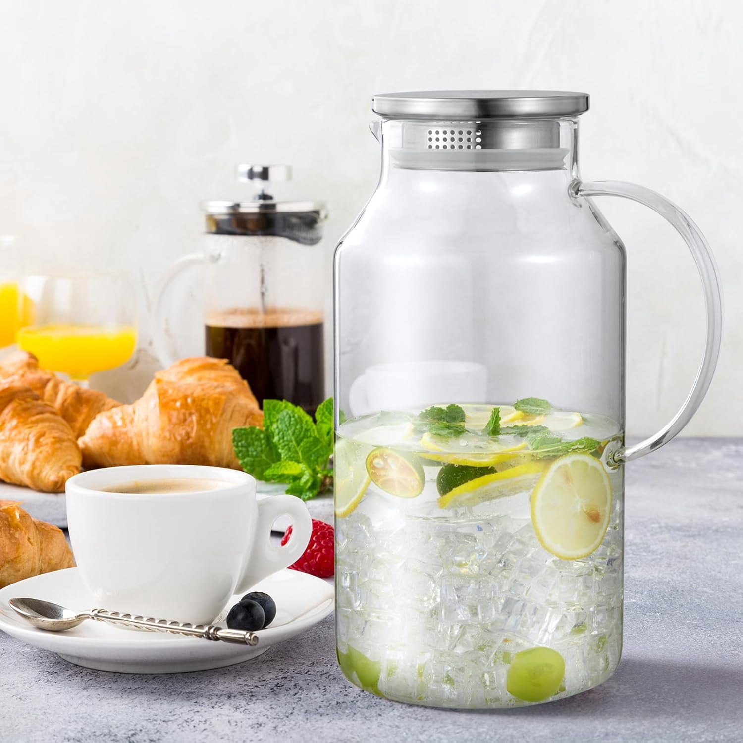 1 Gallon Glass Jug with Lid and Spout, Bivvclaz Glass Water Jug for Refrigerator, Hot and Cold Water Carafe, Ice Tea Jug, Coffee, Juice and Homemade Beverage Jug