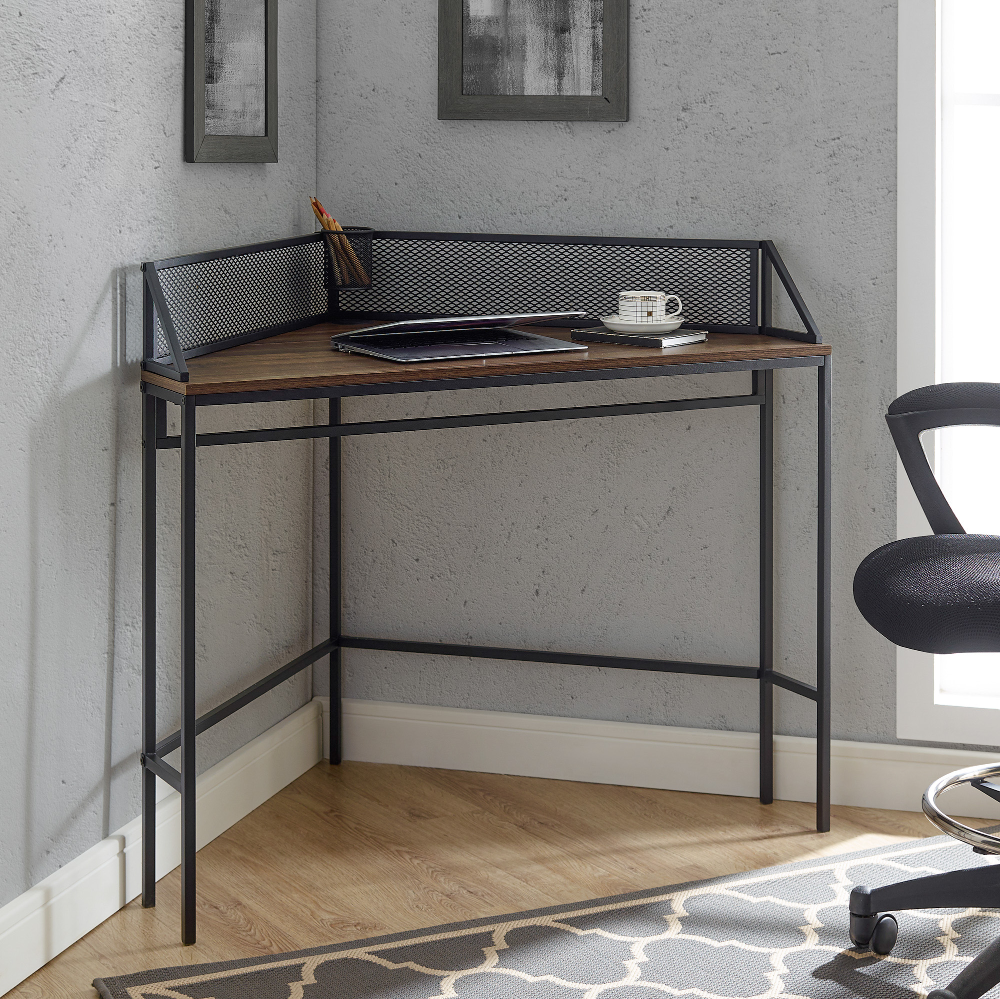 Manor Park Industrial Style Corner Desk Dark Walnut