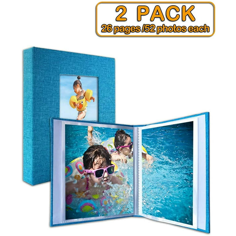 NESCL Small Photo Album 5x7 2 Pack Each Holds 56 Pictures, Linen Cover with  Front Window Picture Photo Book Vertical Pockets for 5x7 Mini Albums