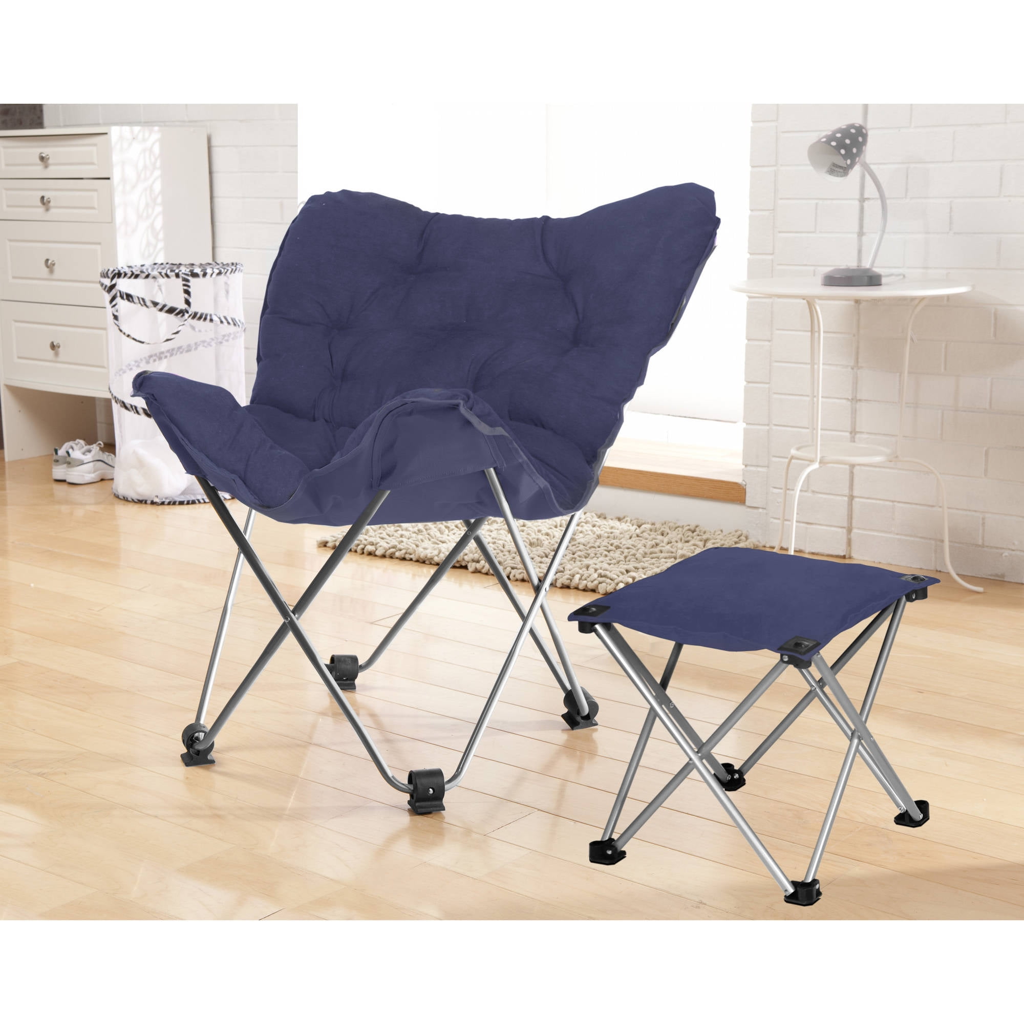 Your Zone Butterfly Chair With Footrest Navy Walmart Com Walmart Com