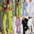 thumbnail image 6 of Yokua 2x Wide Leg Pants Outfits Sweatsuit High Waist Pleated Pants Sets Loungewear, 6 of 19