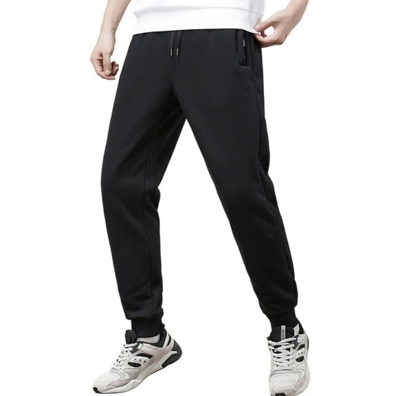 MIXUE Mens Cargo Pants Solid Color Winter Lined Jogger Cold Weather Warmth Thickened Running Jogger Drawstring Sweatpants for Men Daily-Wear,Black,XXXL