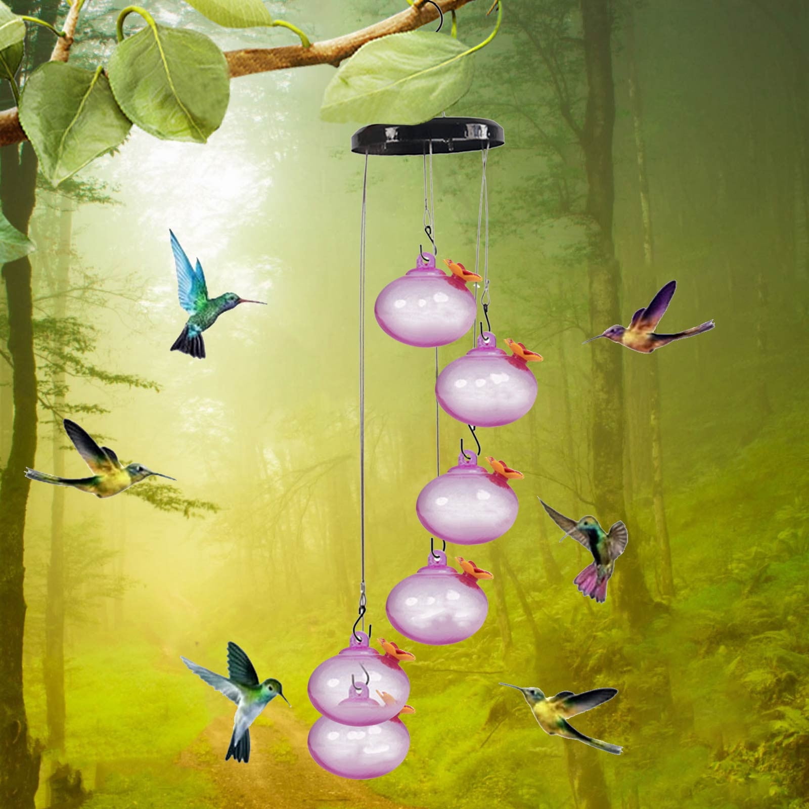 Yardvibe ABC 70CM Wind Chimes Style Hummingbird Feeder, Plastic Outdoor Hanging Bird Feeder with Multiple Feeding Spots for Garden Yard Patio Decor (Style D)