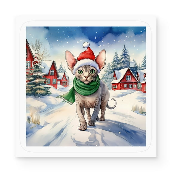Hello Winter Sphynx Frosty Morning Walk Welcome Snowy Christmas Vinyl Sticker Cat Lover Kitten Owner Gifts Idea Waterproof Decal Art Decor - 02018
