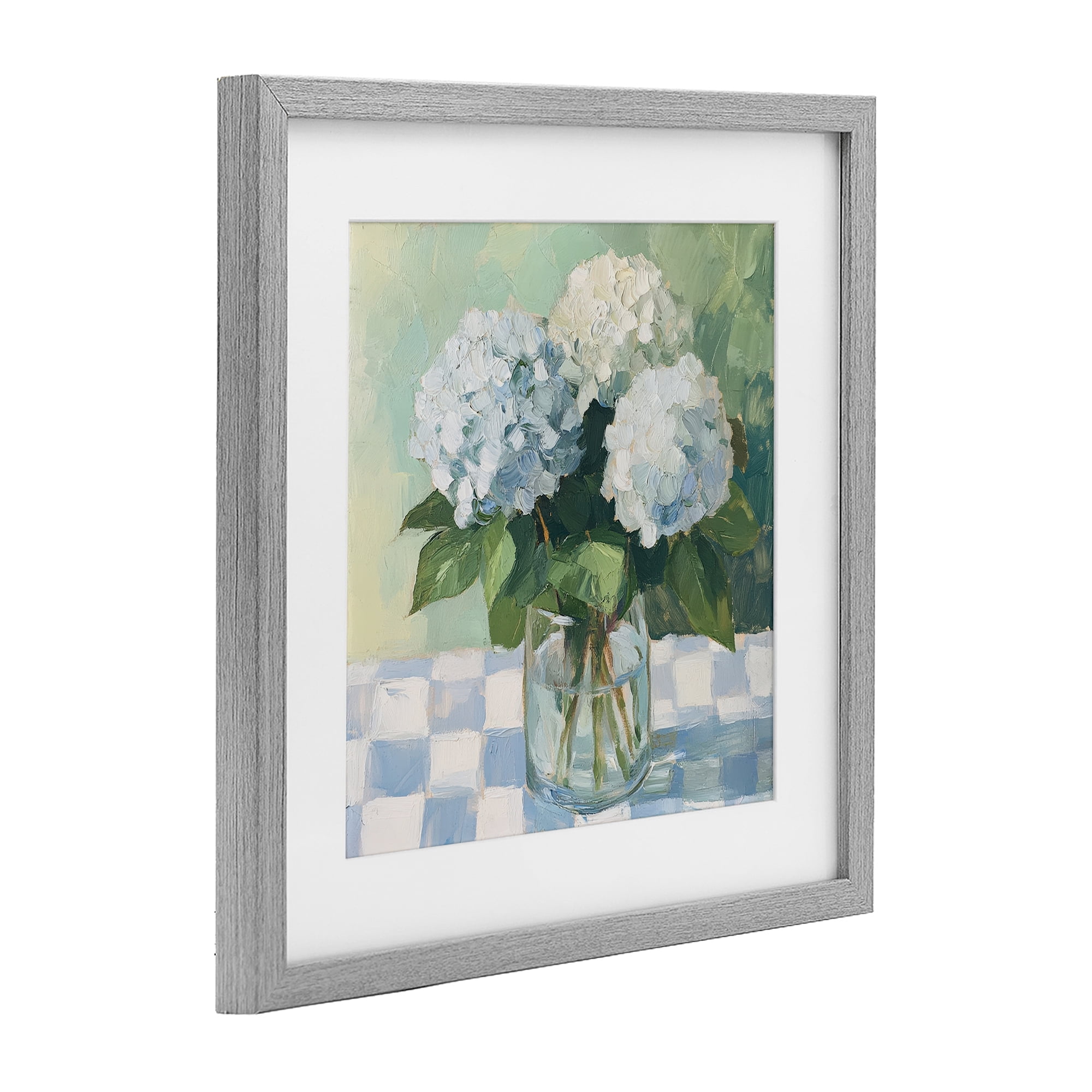 Stupell Industries Hydrangea Picnic on Checkered Gray Framed Print Under Glass, design by Petal Prints Design