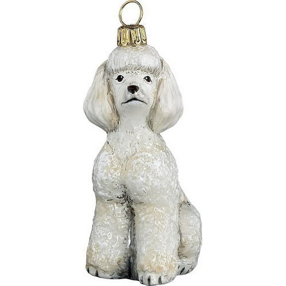 White Toy Poodle Dog Polish Blown Glass Christmas Ornament Holiday Decoration
