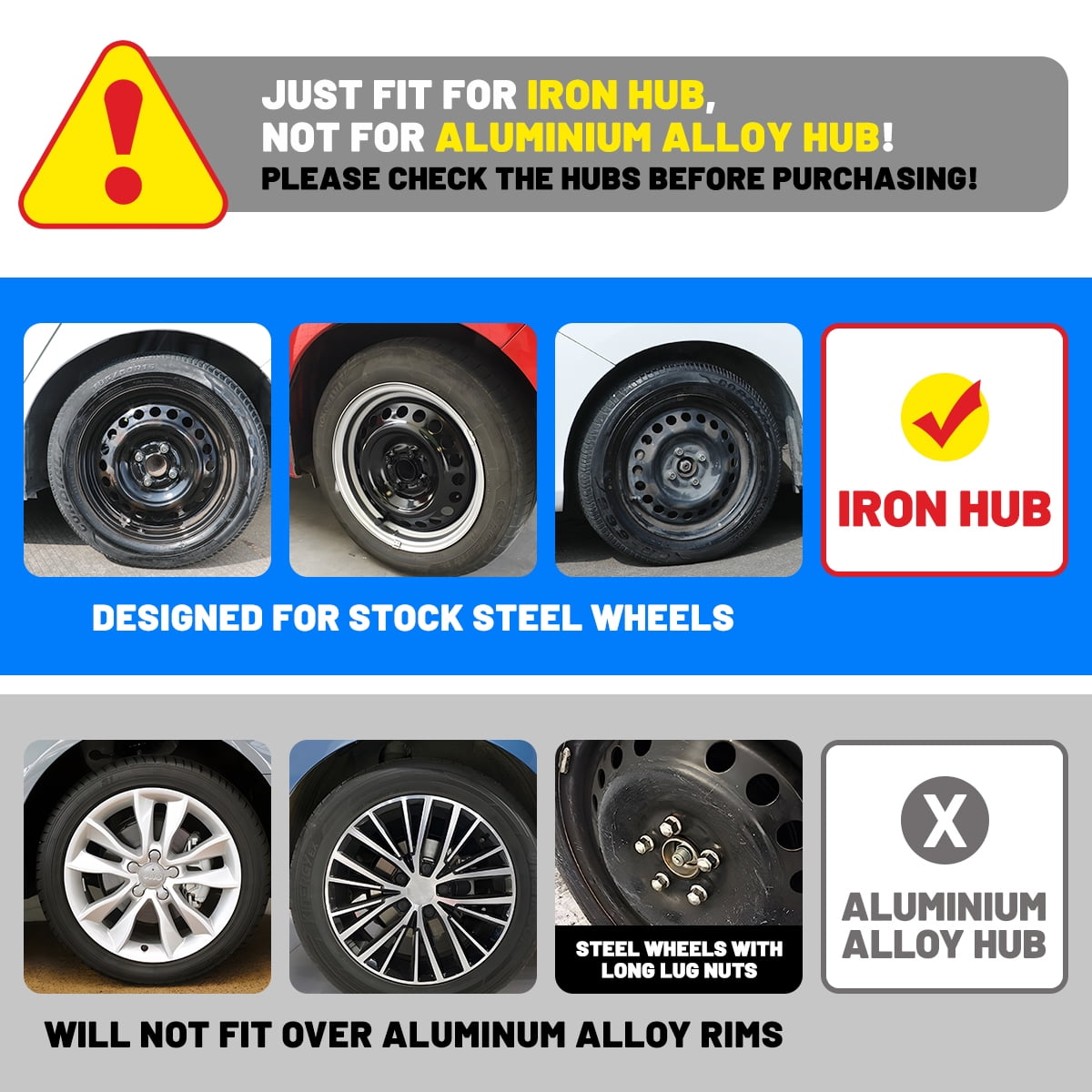 4PCS Hubcap Wheel Cover Replacement 15" Hub Caps Universal Wheel Rim Cover ABS Material Exterior Accessories Snap On Car Truck SUV -15-Inch, Silver