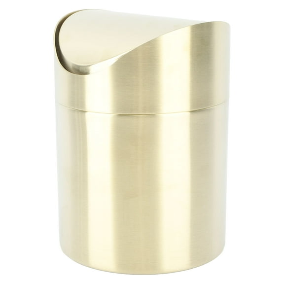BIMZUC Mini Desktop Trash Can, 304 Stainless Steel with Gold Lid, Small Office/Home Wastebasket