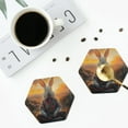 thumbnail image 4 of Honeii Flower Meditating Rabbit print Leather Coaster Set of 4, ideal for safeguarding your furniture from drinks spills and effortless cleanup-Hexagon, 4 of 6
