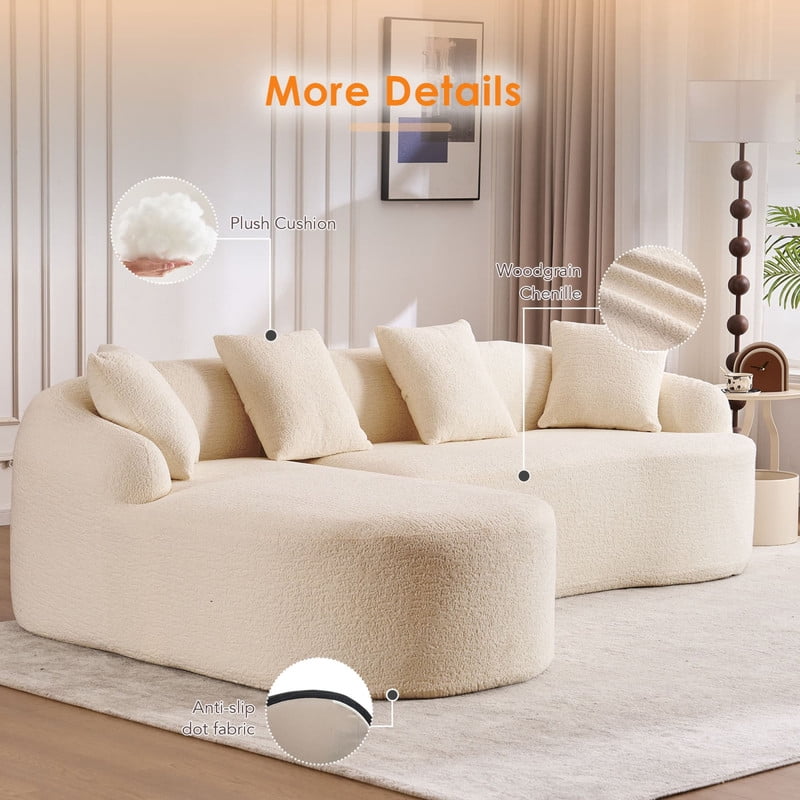 Curved Sectional Sofa with Chaise, 99'' Modern Luxury Chenille Cloud Couch for Living Room, Oversized 3-Seater Sofa Couch for Living Room, No Assembly