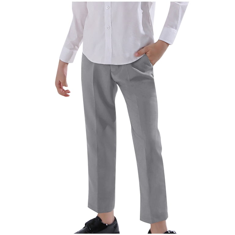 3t grey dress pants ATOGUTA Uniform Pants for Boys Kids Elastic Waist Straight Leg Dress Pants  Casual Trousers with Pockets Size 3T-9, Dark Gray