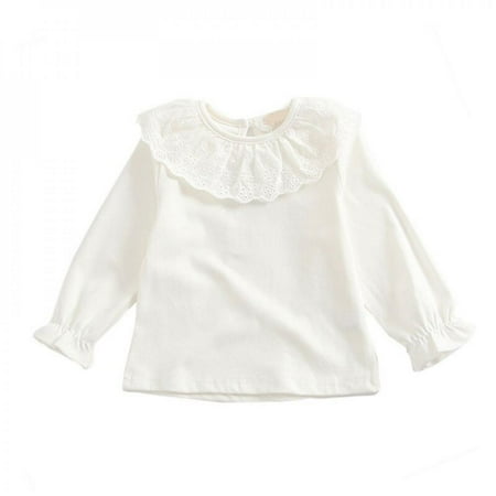 

Clearance!!Baby Girl Kids Blouses Long Sleeves Solid Color Doll Collar T-Shirt Top Button for Spring Casual Toddle Girl Cotton Outfits White